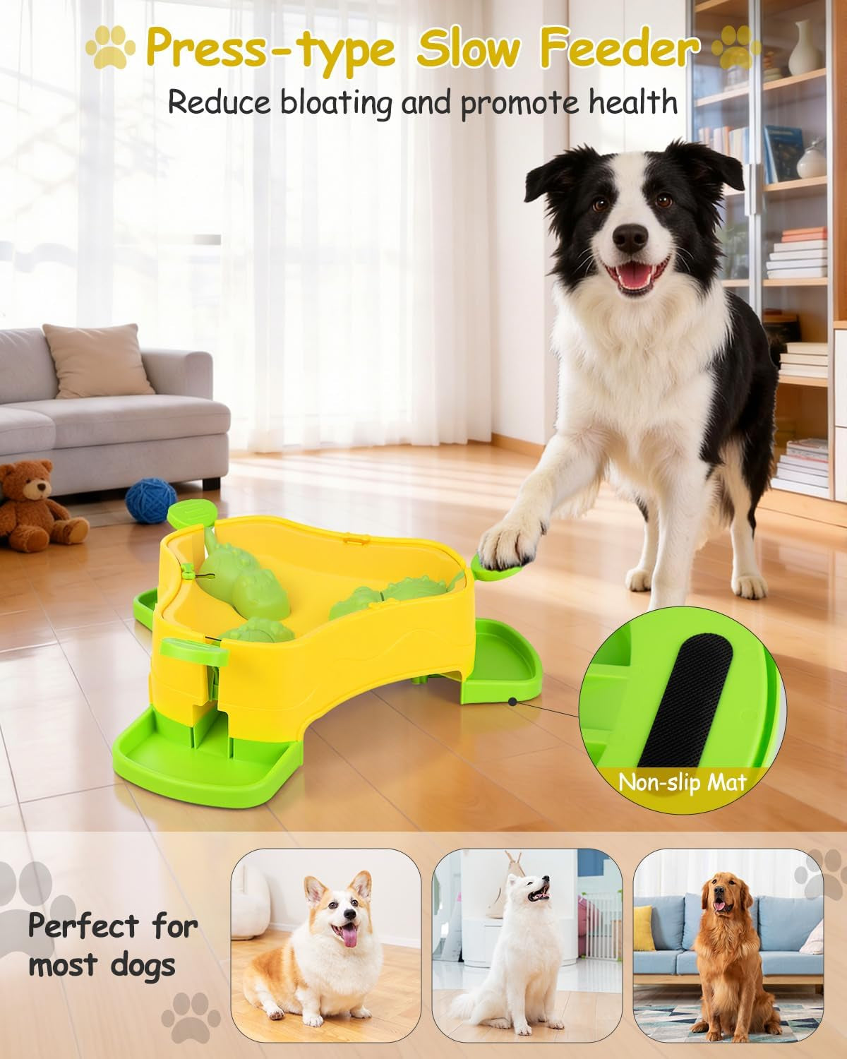 Dog Puzzle Toy, 3-In-1 Interactive Dog Puzzle Toys Press-Type Dog Treat Dispenser Toy Dog Enrichment Toy No-Slip Dog Slow Feeder Interactive Brain Training Toy for Smart Dog Cat, Green
