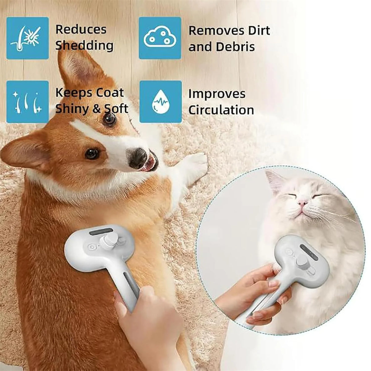Furry Basics Pet Grooming Brush, Furry Basics Pet Brush, Furrybasics Pet Grooming Comb, Pet Hair Removal Comb with Water Tank and Release Button (White)