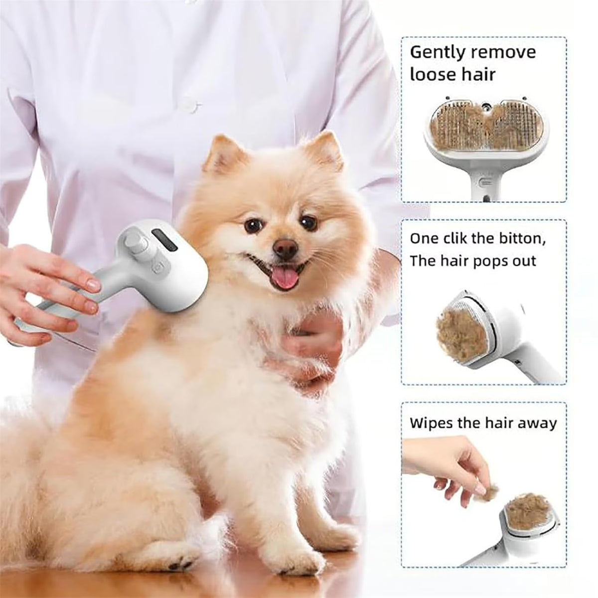 Furry Basics Pet Grooming Brush, Furry Basics Pet Brush, Furrybasics Pet Grooming Comb, Pet Hair Removal Comb with Water Tank and Release Button (White)