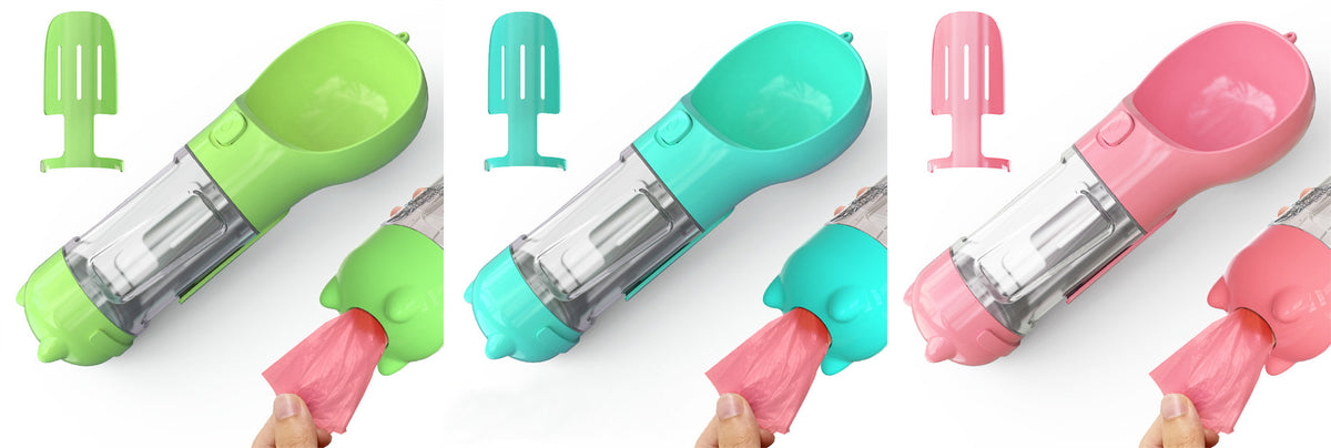 Pet Water Bottle Feeder Bowl Garbage Bag Storage Portable Pet Outdoor Travel 3 in 1 Dog Water Bottle