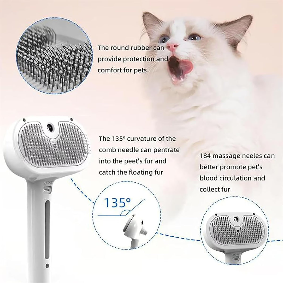 Furry Basics Pet Grooming Brush, Furry Basics Pet Brush, Furrybasics Pet Grooming Comb, Pet Hair Removal Comb with Water Tank and Release Button (White)