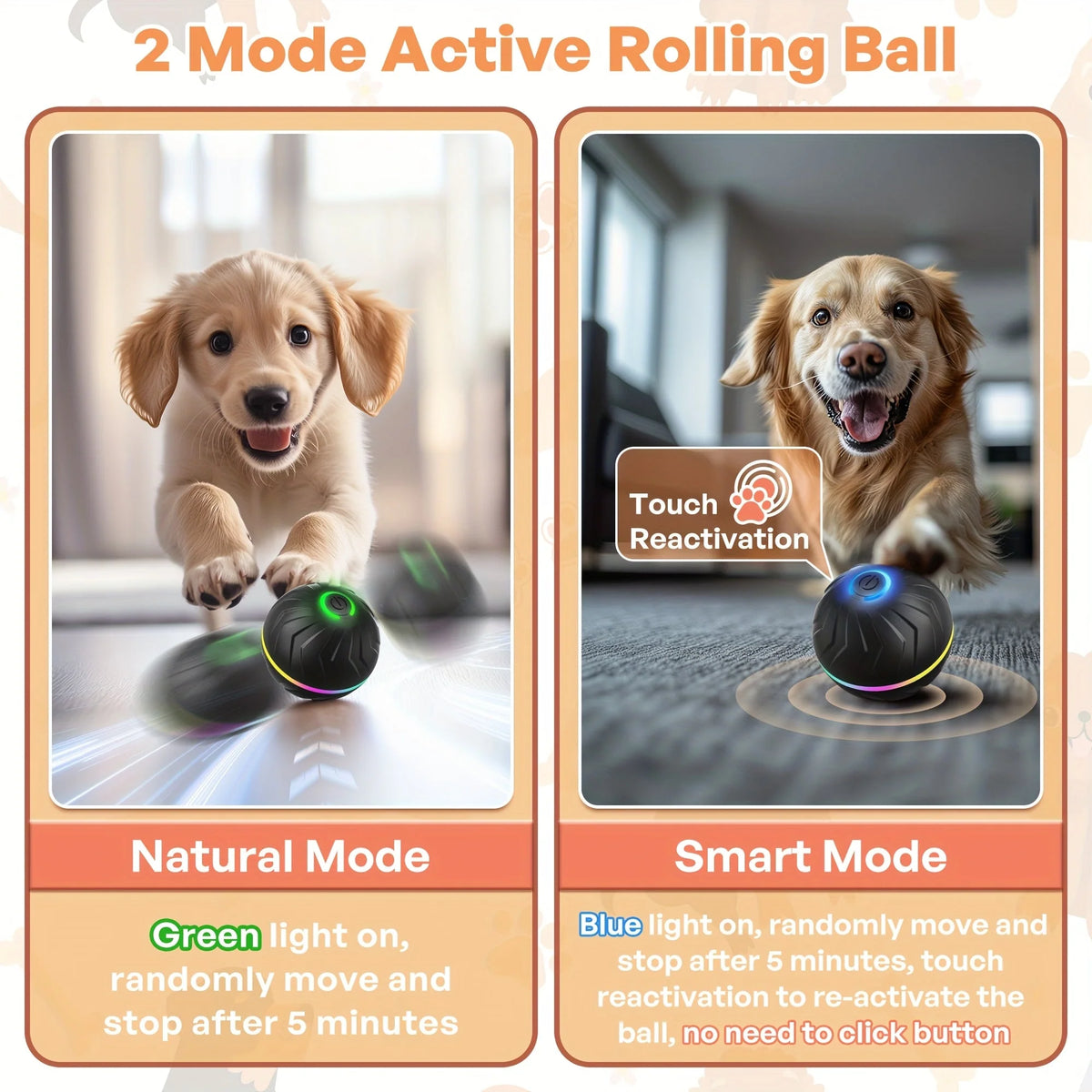 Interactive Smart Dog Ball Toy – Rechargeable Rolling LED Dog Toy for Dogs