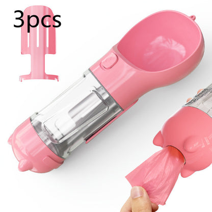 Pet Water Bottle Feeder Bowl Garbage Bag Storage Portable Pet Outdoor Travel 3 in 1 Dog Water Bottle