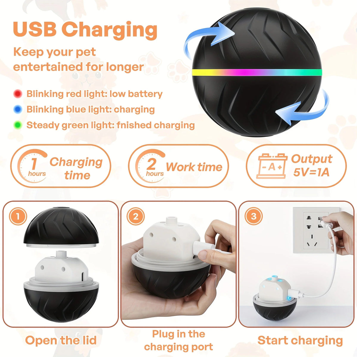 Interactive Smart Dog Ball Toy – Rechargeable Rolling LED Dog Toy for Dogs