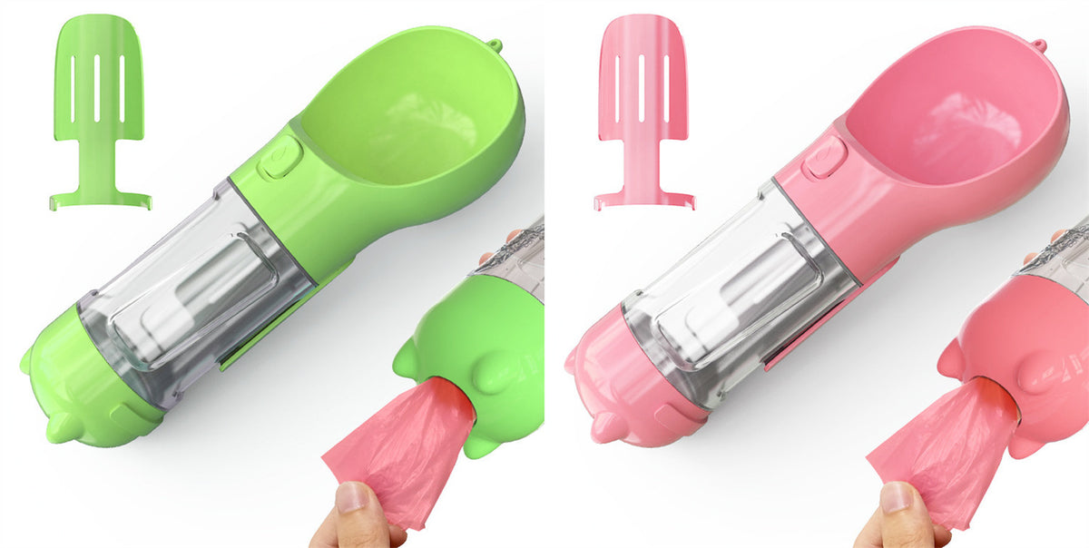 Pet Water Bottle Feeder Bowl Garbage Bag Storage Portable Pet Outdoor Travel 3 in 1 Dog Water Bottle