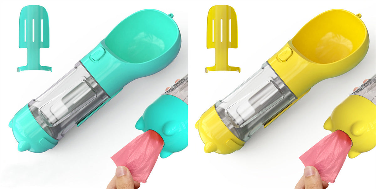 Pet Water Bottle Feeder Bowl Garbage Bag Storage Portable Pet Outdoor Travel 3 in 1 Dog Water Bottle