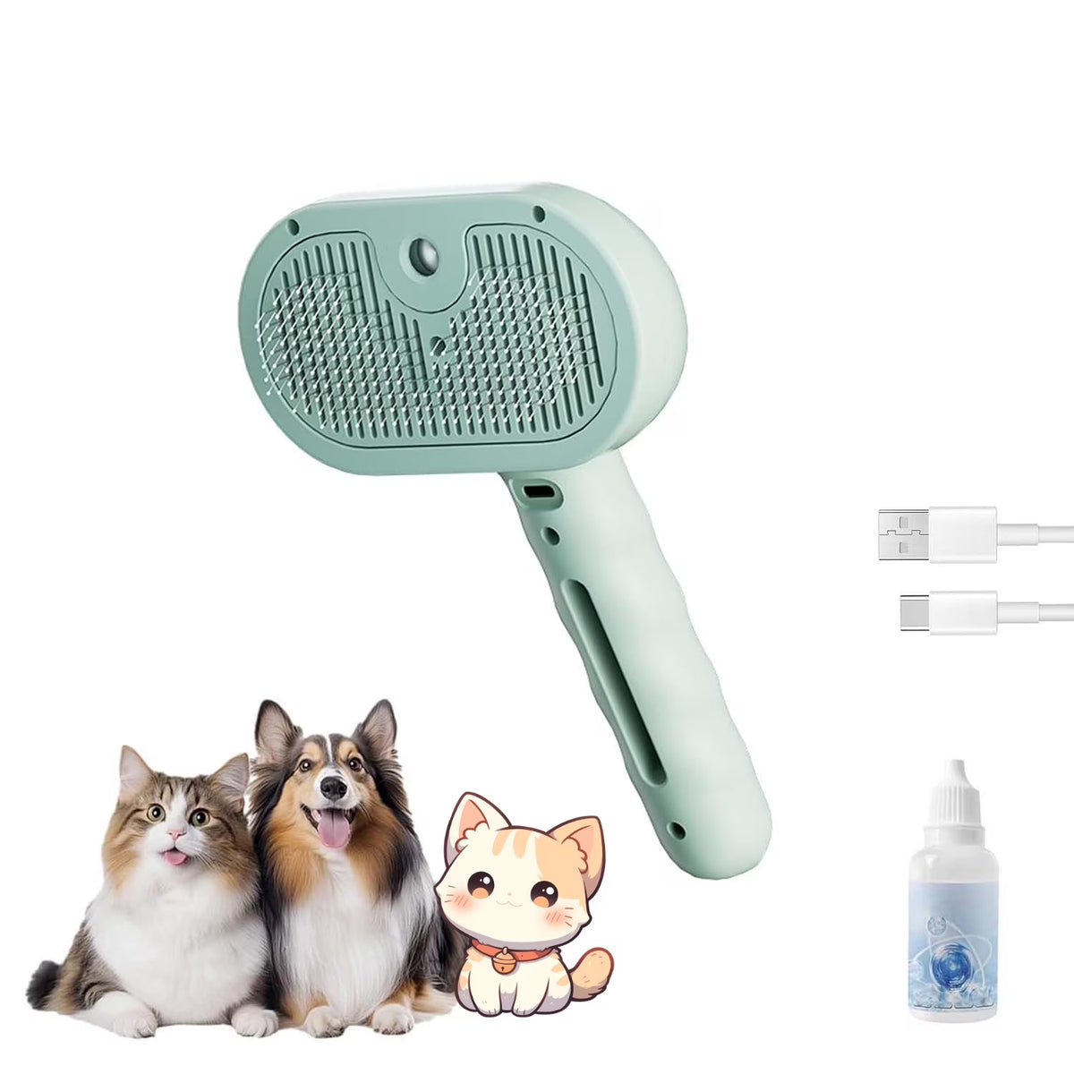 Furry Basics Pet Grooming Brush, Furry Basics Pet Brush, Furrybasics Pet Grooming Comb, Pet Hair Removal Comb with Water Tank and Release Button (White)